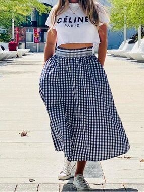 zara navy gingham skirt